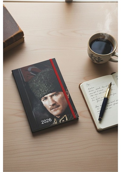 2026 Atatürk Ajanda Premium Sert Kapak Özel Baskı 17x24 Cm Lastikli Ajanda Atatürk Kapaklı Siyah Ofs907ata