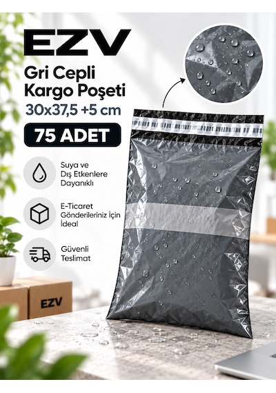 Gri Cepli Kargo Poşeti 30x37,5 +5 Cm 75 Adet