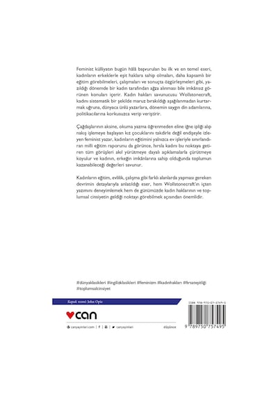 Kadın Haklarının Gerekçelendirilmesi  -  Mary Wollstonecraft - Can Yayınları