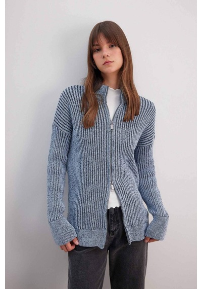 DeFacto Regular Fit Dik Yaka Fermuarlı Triko Hırka C3696AX24SPNV207 Lacivert