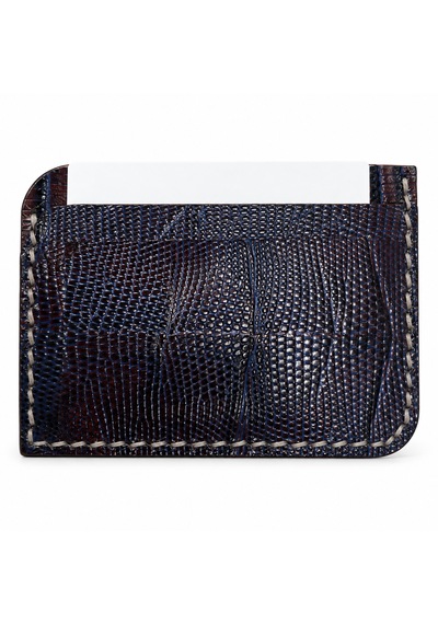 Oakco Leather El Dikişli Lizard Desenli Deri Kartlık Lacivert Bordo Bordo - Lacivert