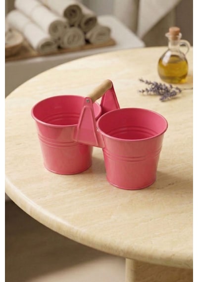 İkiz Saksılık Metal 10 Cm - Dekoratif Çiçeklik Kova Ve Çok Amaçlı Düzenleyici Pembe