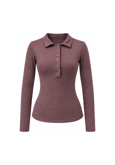 Mixray 2246 Kadın Polo Yaka Düğmeli Uzun Kollu Slim Fit Bluz Bordo