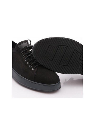 Dgn 6641 Erkek Kalin Taban Bağcikli Sneaker Ayakkabi Siyah Nubuk Siyah