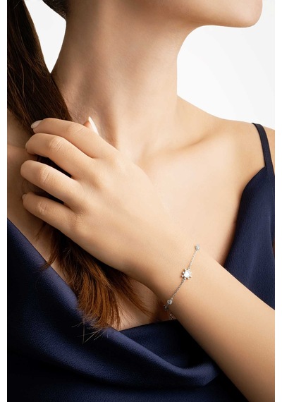 So Chic Aşk Yıldızı 18 Ayar Beyaz Altın Kaplama 19 Cm Gümüş Minimal Bileklik Rodyum
