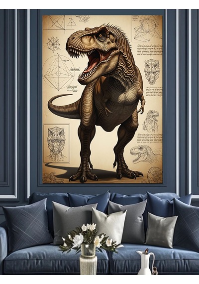 Ahşap Tablo Vahşi Dinozor T-rex Çizimi