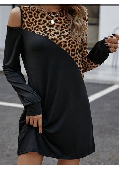 Efnaz Style Kadın Uzun Kollu Omuzdan Açık Leopar Desenli Viskon Iki Iplik Mini Elbise Siyah Efnaz Style Kadın Uzun Kollu Omuzdan Açık Leopar Desenli Viskon Iki Iplik Mini Elbise Siyah