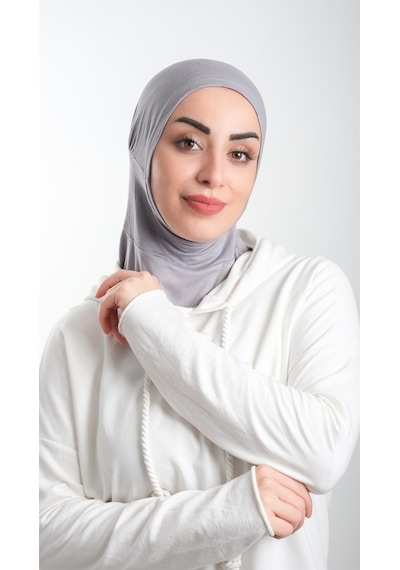 Hürrem Bone Gri Pratik Hazır Geçmeli Tesettür Bone Sandy Kumaş Spor Hijab 211 Gri