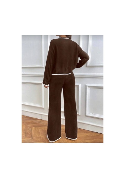 De Pose Çoban Detaylı Kadın Triko Takım Kahverengi