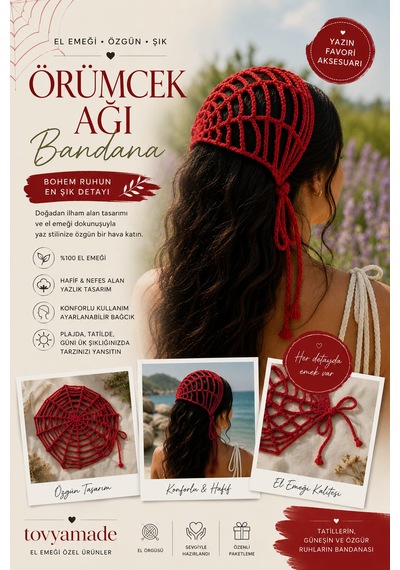 Örümcek Ağı Motifli Bandana Kırmızı Kırmıızı