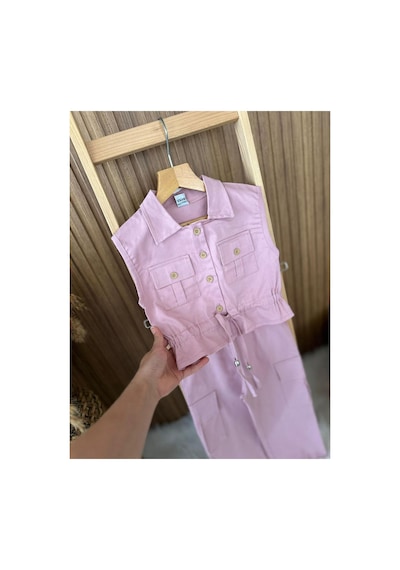 Azra Gabardin Kumaş Kız Çocuk İkili Takım Pembe