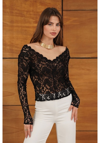 Verymoda Dantel Bluz - F2071 Siyah