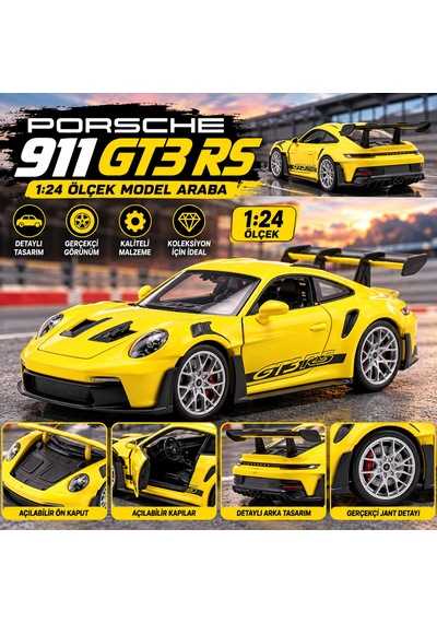 1:24 Porsche 911 Gt3 Rs Model Araba Sarı Detaylı Spor Otomobil