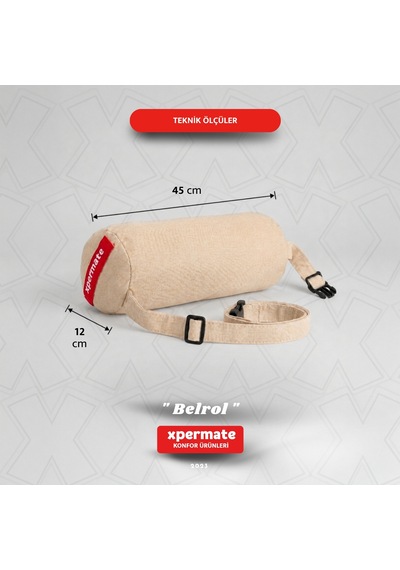 Belrol Bel Destek Yastığı Seyahat Sırt Bel Destek Minderi Yıkanabilir Kılıflı Bej