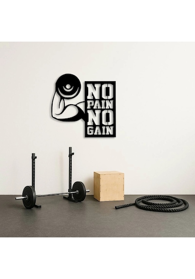 No Pain No Gain Motivasyon Yazılı Metal Duvar Tablosu Siyah