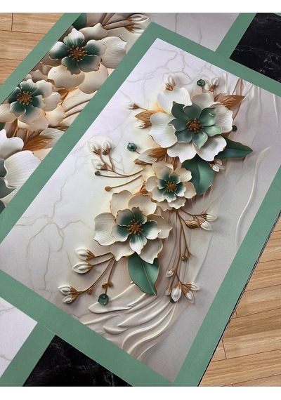 3d Çiçek Desenli Masa Runner & 4'lü Supla Takımı Çok Renkli