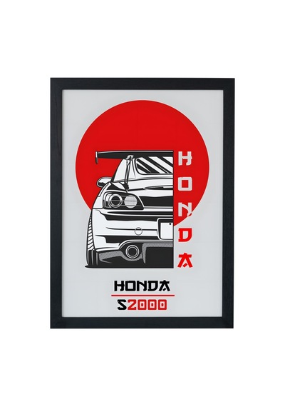 Honda S2000 Ahşap Çerçeveli Poster Tablo Vtec Spor Efsanesi Siyah