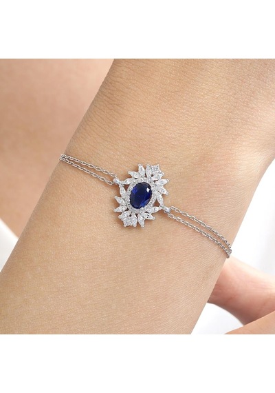Effective Diamond Venedik Dansı Sentetik Safir Taşlı Gümüş Bileklik