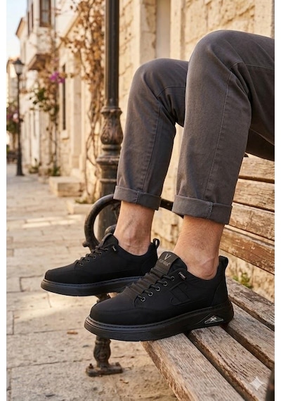 Pepita E327 Rahat Hafif Keten Lastik Bağcıklı Günlük Sneaker Erkek Spor Ayakkabı Siyah