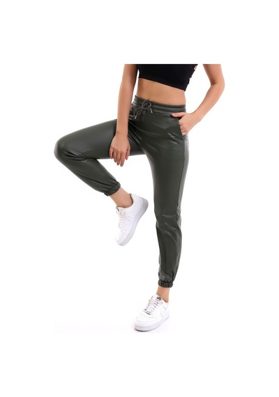 Winmoda34 Paça Lastikli Deri Pantolon Içi Kürklü Yeşil