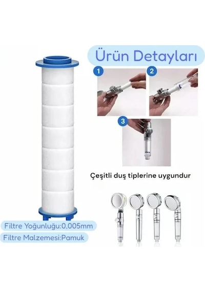 5 Fonksiyonlu Arıtmalı Duş Başlığı Seti - 5 Adet Yedek Filtre Kartuşlu Kireç Ve Tortu Önleyici Spa Duş Seti Füme - Siyah