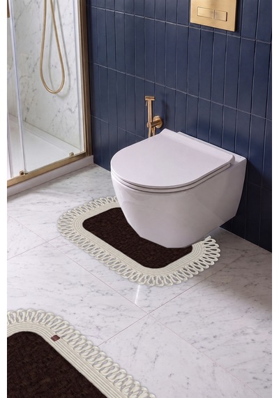 Banyo Paspası Takımı 70x110+50x70 Cm Dış Trikot Acı Kahve & Krem