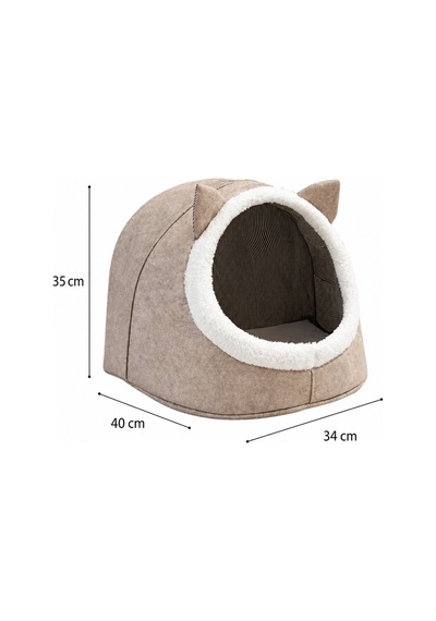 Kapalı Keçe Kedi Evi Ve Küçük Köpek Yatağı, Kulaklı Yuvalı Tasarım, Bej 40 34 35 Cm - 934271796