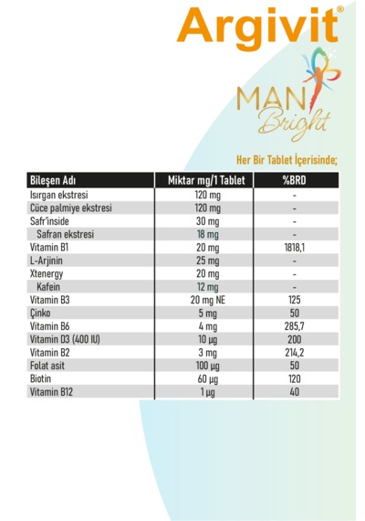 Argivit Man Bright Tablet 30 Tablet 2'li Paket