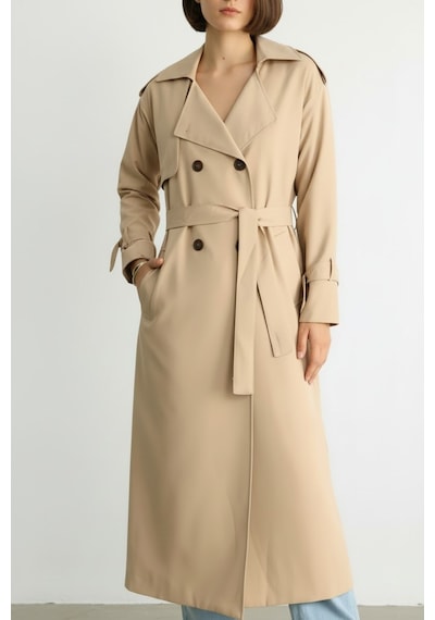 Durivya Kruvaze Yaka Oversize Trençkot Camel