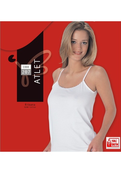 Beyaz İp Askılı Ribana Atlet İnce Dantelli Pamuklu Atlet 3'lü Paket 207-3b Beyaz
