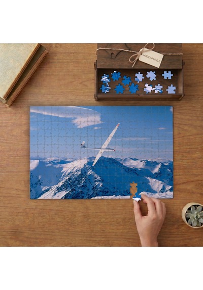 Planör Uçak - Karlı Dağlar Tasarımı 240 Parça Ahşap Puzzle Ahşap Kutuda Mpy10492