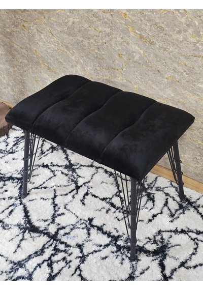 Zafir Metal Siyah Tel Ayaklı 60 Cm Puf Bench - Puf - Bench - Oturak - Mutfak Oturağı - Antre Oturağı Siyah
