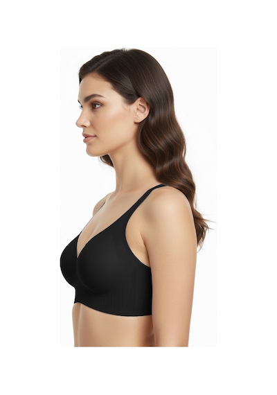 Cottonhill Seamless Bra - Slight Siyah Lazer Kesim Dikişsiz Dilim Detaylı Balensiz Kadın Sütyen Siyah