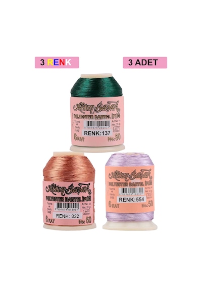 3 Adet Altınbaşak Oya Ve Dantel İpi 20 Gr - Royaleks - No: 822 - 554 - 137