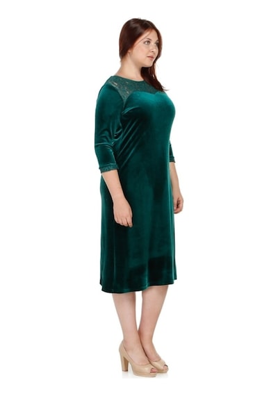Nidya Moda Büyük Beden Dantel Kombinli Elbise-4078Ky Yeşil
