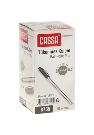Cassa 8735 Slıde Tükenmez Kalem 07 Siyah (50'li Kutu)