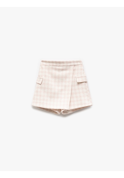 Koton Beli Lastikli Cep Detaylı Tüvit Şort Etek Pembe Ekose 5skg40138aw Pembe Ekoseli Pembe