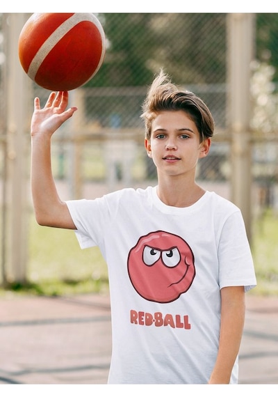Sevbano Unisex Red Ball Baskılı Oyun Çocuk Tişört Beyaz
