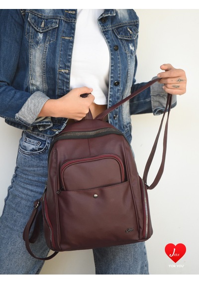 Jara Bag Freya Kadın Sırt Çantası Şık, Yumuşak Dokulu Ve 5 Bölmeli Bordo