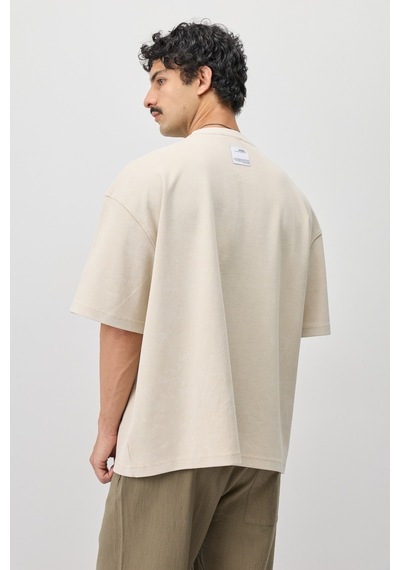 Vamos Oversize Baskılı Tişört V70-184 Taş