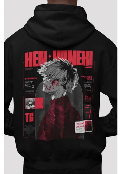 Sevbano Ken Kaneki Tokyo Ghoul Anime Sırt Baskılı Unisex Oversize Penye H Siyah
