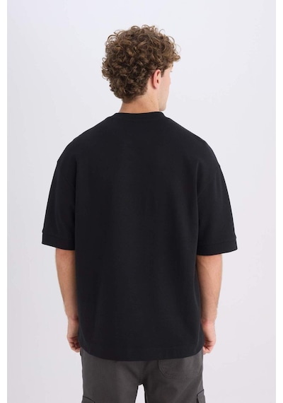 DeFacto Loose Fit Bisiklet Yaka Baskılı Ağır Kumaş Kısa Kollu Tişört D5496AX25SPBK81