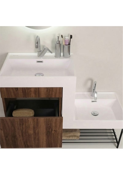 Kobos Up-down 100 Cm Banyo Dolabı Seti New Dark Walnut Ahşap - Beyaz Kobos Up-down 100 Cm Banyo Dolabı Seti New Dark Walnut Ahşap - Beyaz