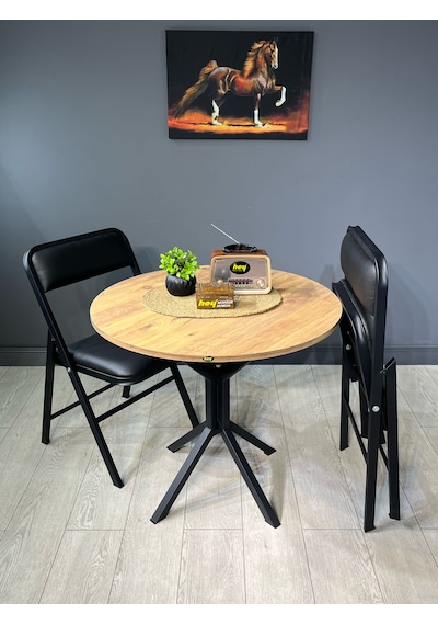 Saray Atlantik Çam Yuvarlak Mutfak Yemek Masası Balkon Metal Ayak