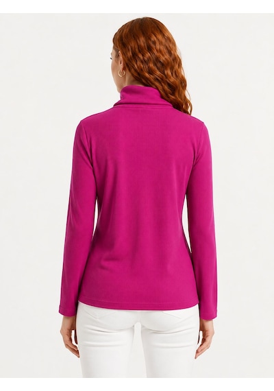 Neden Tekstil Kadın Slim Fit Fuşya Boğazlı Uzun Kollu Triko Kazak - Pembe