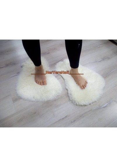 Yamalı Home Tavşan Tüyü Beyaz 2'Li Ayak Paspası Seti 30X46Cm