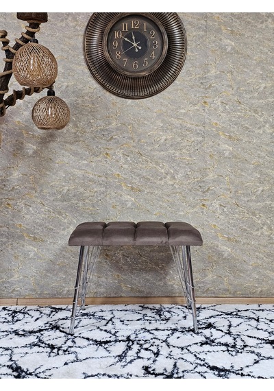Zafir Metal Krom Tel Ayaklı 60 Cm Puf Bench - Puf - Bench - Oturak - Mutfak Oturağı - Antre Oturağı Kahverengi