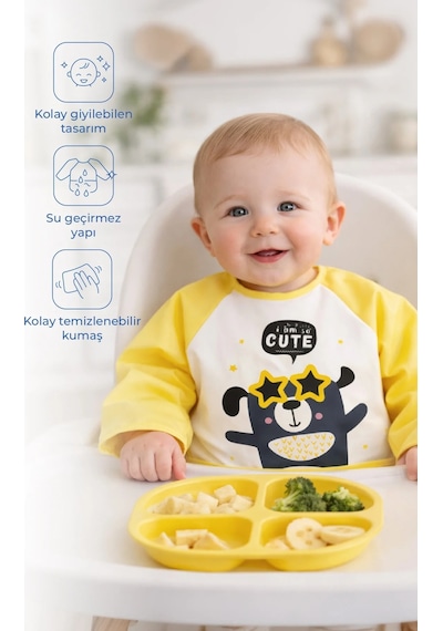 Babyjem Poli Muşamba Kollu Mama Önlüğü Sarı Outlet