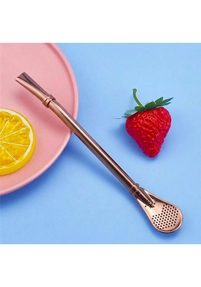 Paslanmaz Çelik Süzgeçli Tekrar Kullanılabilir İçecek Kaşığı Pipet, Rgold