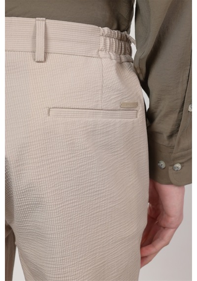 İmza Koyu Bej Yan Cep Kendinden Desenli Gofreli Jogger Slim Fit Esnek Pantolon 1003260177